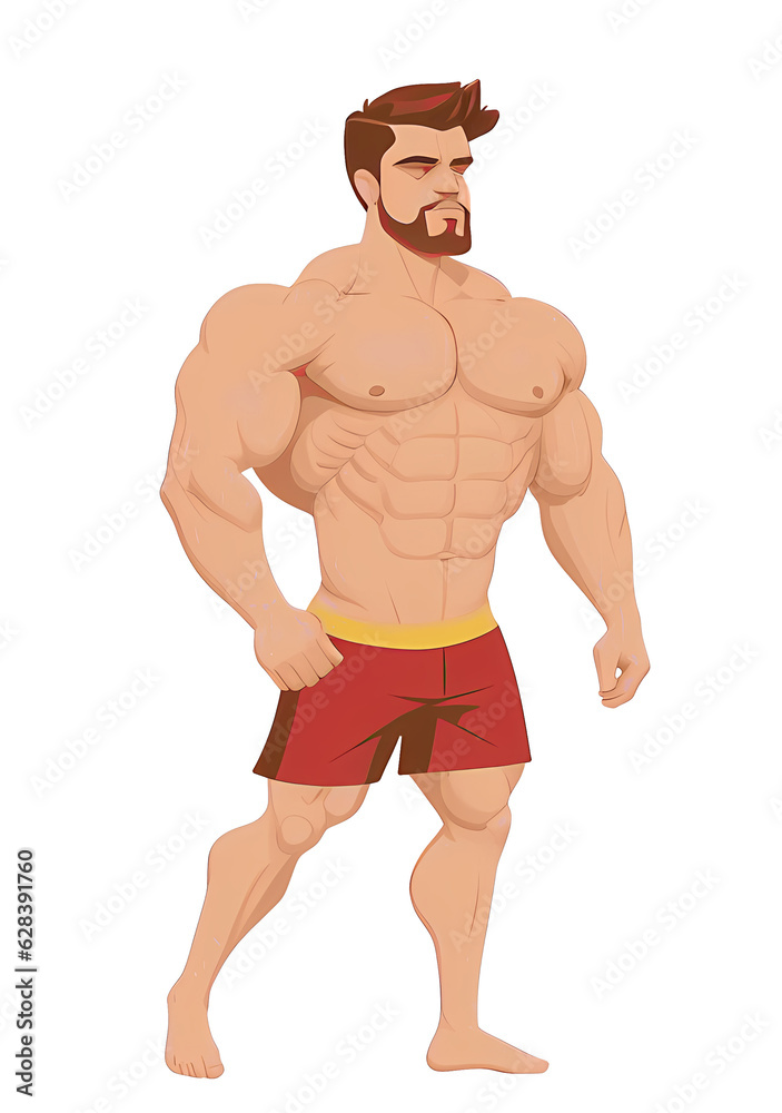 Fototapeta premium Bodybuilder man vector illustration, transparent png, Generative AI 