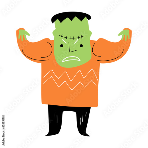 Frankenstein . Halloween cartoon characters . Vector .