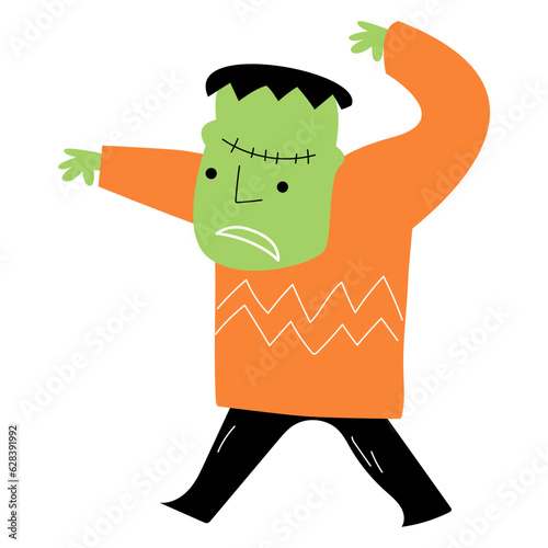 Frankenstein . Halloween cartoon characters . Vector .