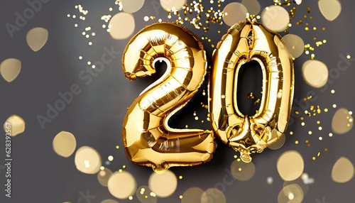 Photos Gold foil balloon number, Birthday greeting card with inscription 20