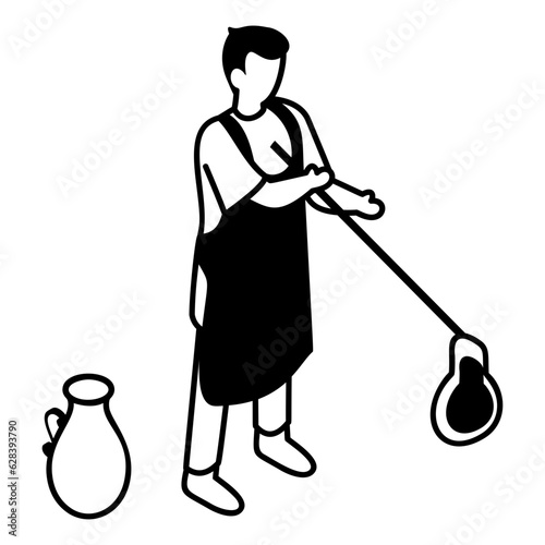Glassblowing isometric Concept, Glass Worker making a Pot vector icon design, Crafting occupations symbol, hobby and art works Sign, Creative People stock illustration