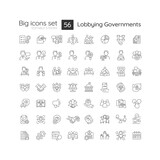 2D editable black big icons set representing lobbying government, isolated vector, thin line illustration.