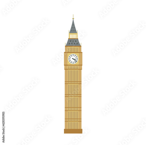 Big Ben flat vector illustration in color isolated on white background. A symbol of London. Item for tourism concept. World famous landmarks.