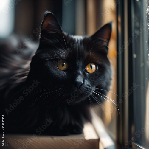 Cute black cat on windowsill MADE OF AI © Rashid