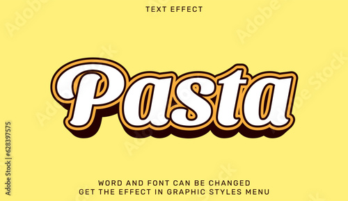 Pasta text effect template in 3d design. Text emblem for advertising, branding, business logo