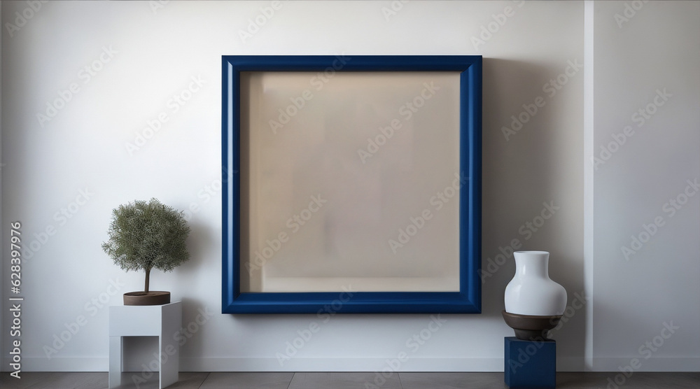 Square canvas framed on wall. Generative AI. Square canvas framed on wall. Generative AI.