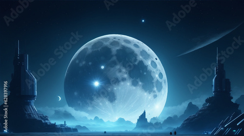 Moon in sky at night background asset game 2d futuristic. Generative AI.