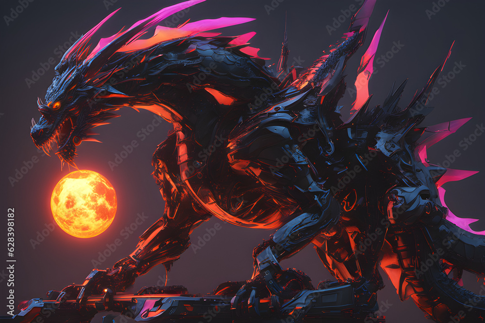 dragon with the sun. 2024 . Generative AI dragon with the sun. 2024 . Generative AI