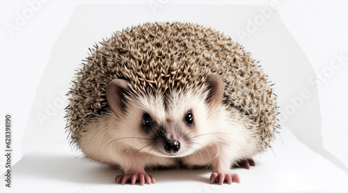 A hedgehog and a white background. Generative AI.