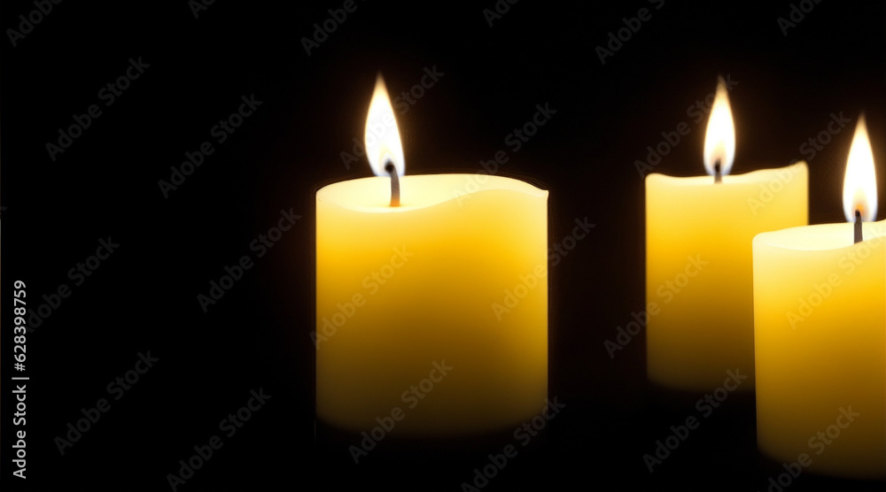 Lit candles on a black background. Generative AI. Lit candles on a black background. Generative AI.