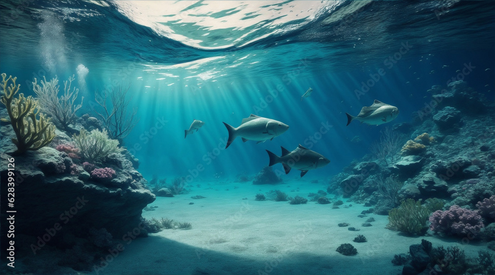 Underwater landscape. Generative AI.