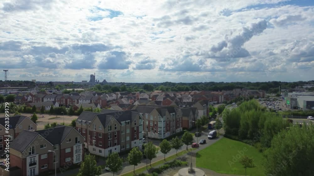 Drone view of Edison Drive apartment complex in Rugby, Warwickshire in United Kingdom