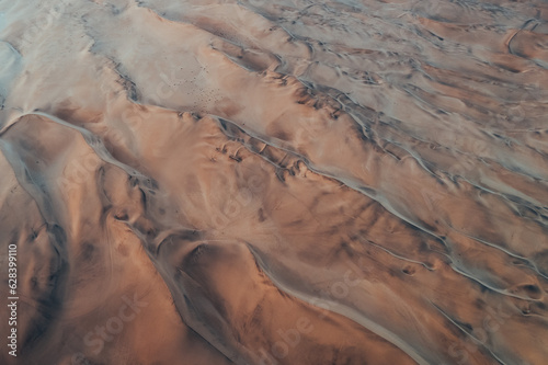 Aerial Dune Textures of Namibian Desert, sunset at Swakopmund, Namibia, Africa