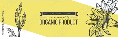 Organic products in shop, premium quality banner