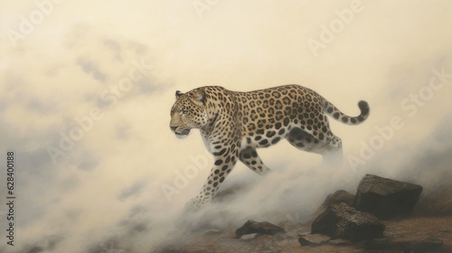 leopard in the fog