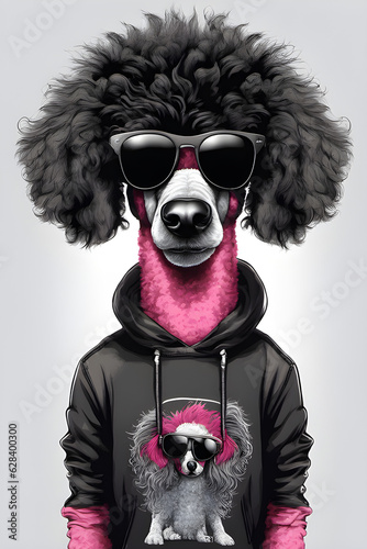 Poodle dog dressed in punk rock rock and roll clothing and sunglasses © freelanceartist
