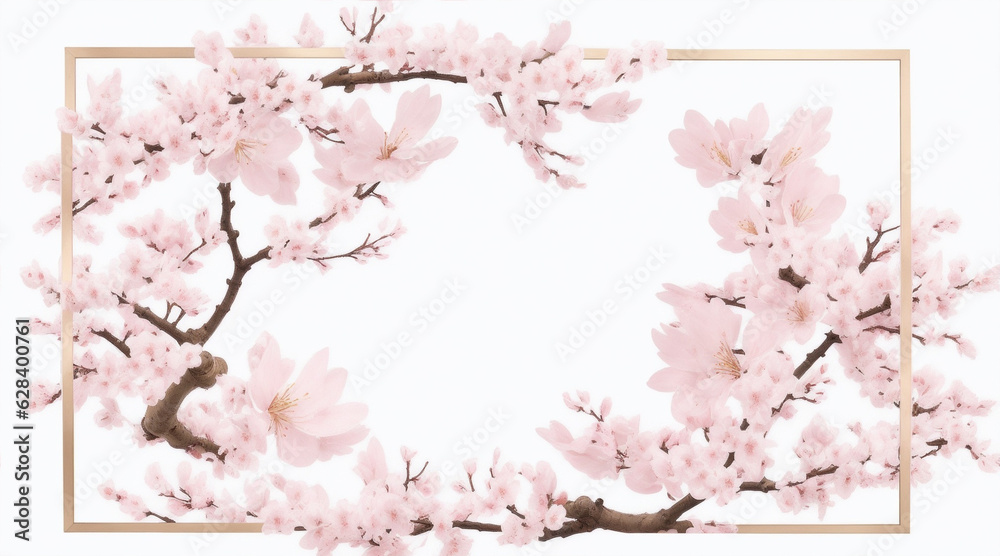 Sakura frame on white background. Generative AI. Sakura frame on white background. Generative AI.