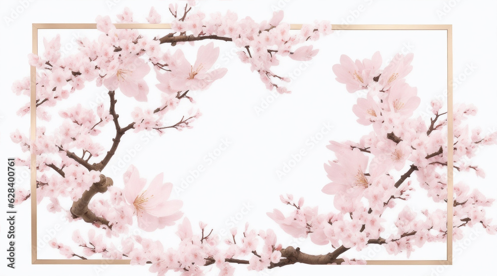 Sakura frame on white background. Generative AI.