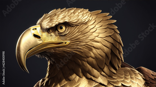 An eagle with a gold eagle head and a gold eagle on the front. Generative AI. photo