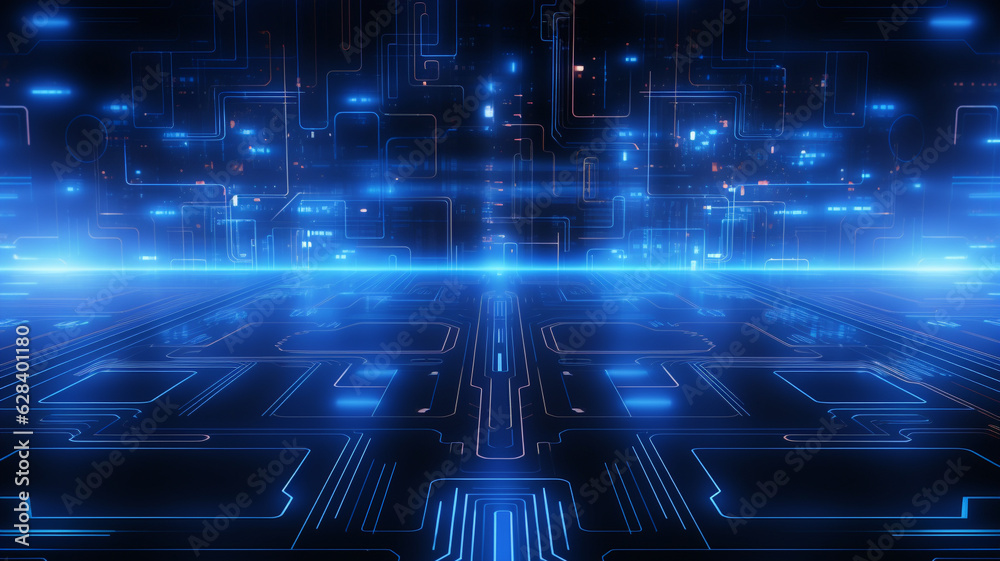 Abstract technology background neon circuit blue neon. Technology concept. Generative AI. Abstract technology background neon circuit blue neon. Technology concept. Generative AI.