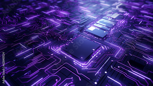 Abstract technology background neon circuit purple neon. Technology concept. Generative AI.