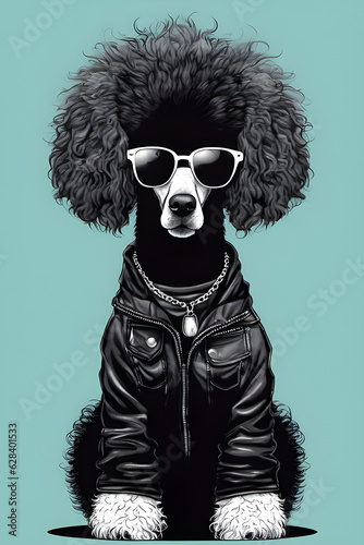 Poodle dog dressed in punk rock rock and roll clothing and sunglasses © freelanceartist