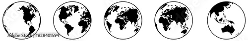 World Map on Globe Silhouette for Icon, Symbol, App, Website, Pictogram, Logo Type, Art Illustration or Graphic Design Element. Format PNG