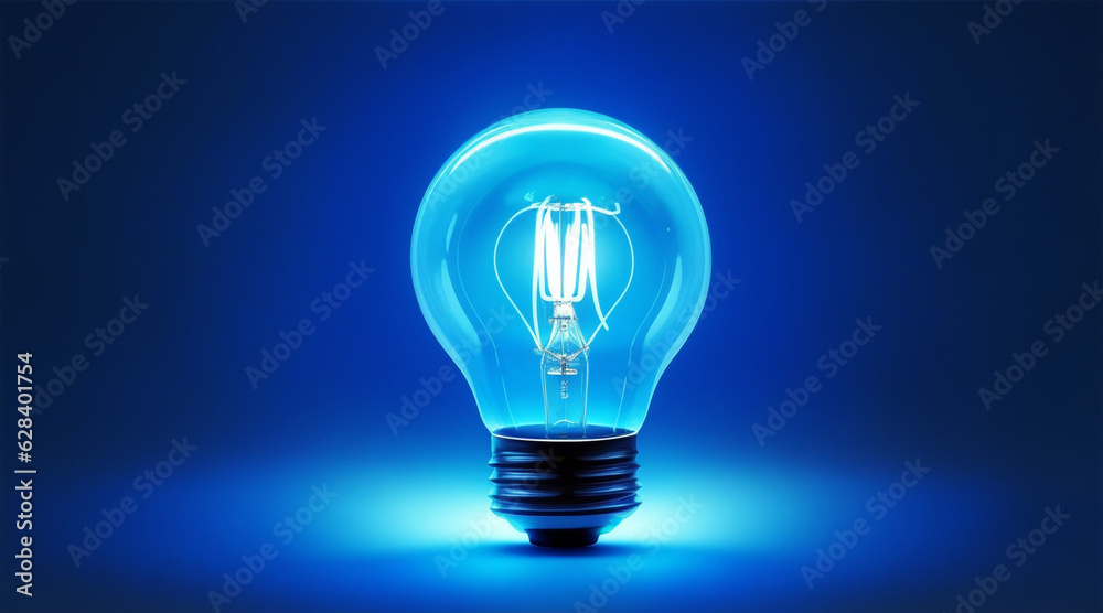 Creative light bulb abstract on glowing blue background. Generative AI. Creative light bulb abstract on glowing blue background. Generative AI.