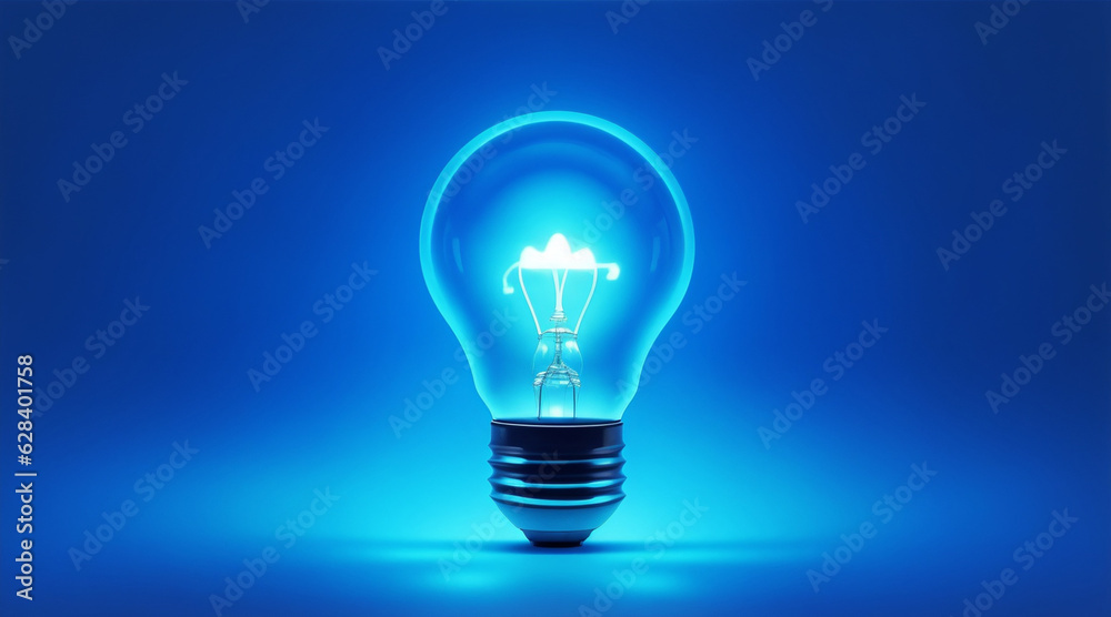 Creative light bulb abstract on glowing blue background. Generative AI. Creative light bulb abstract on glowing blue background. Generative AI.