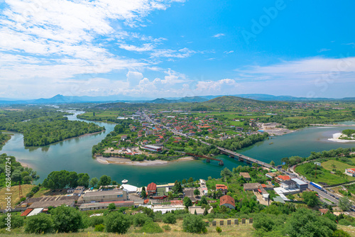 The panoramic views from the Rozafa castle's elevated position provide a breathtaking backdrop, showcasing the beauty of the Buna, Drin, and Kir rivers converging below in Albania.