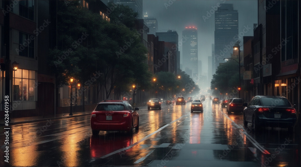Beautiful view of the road during rain in American. Generative AI. Beautiful view of the road during rain in American. Generative AI.