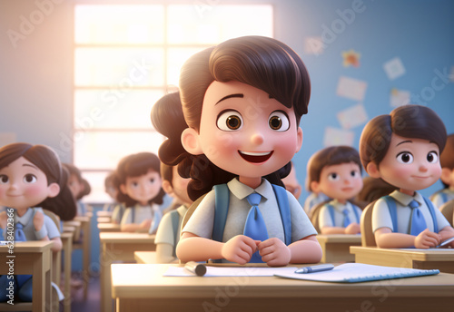 AI-generated image of students in a classroom 3D Animation Style
