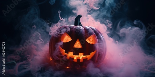 Spray paint thick smoke in the shape of a Halloween orange pumpkin With Generative AI