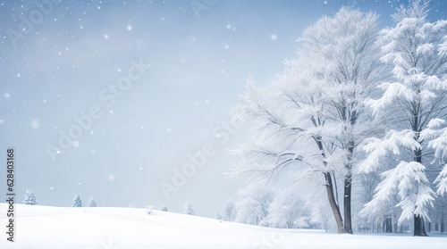 Frosty Winter Wonderland: Trees Covered in Glistening Frost. Generative AI. © Happy Hues