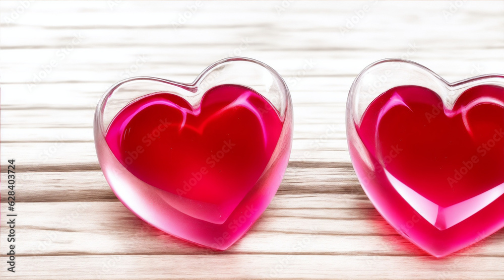 Two hearts glass sitting on the background. Generative AI. Two hearts glass sitting on the background. Generative AI.