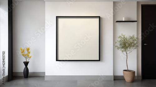 Square modern canvas framed on wall. Generative AI.