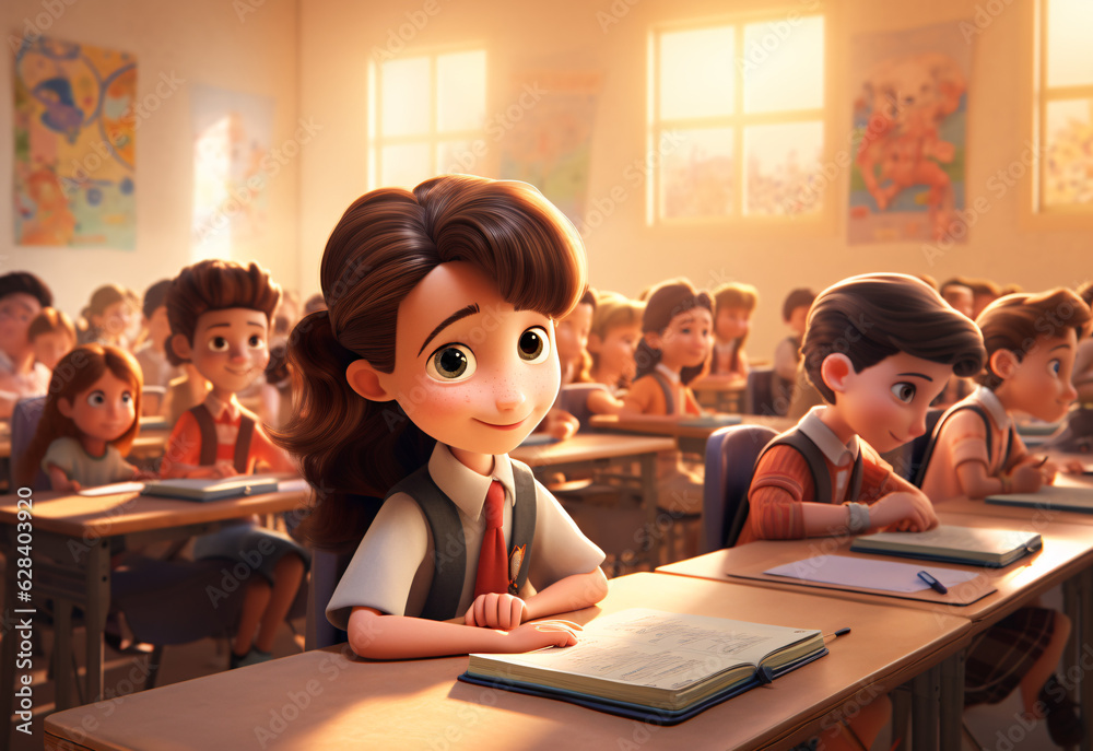 Fototapeta premium AI-generated image of students in a classroom 3D Animation Style