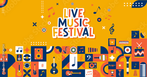 Live Music Festival - Musical events - Title and editable vector illustrations - Various musical instruments - Positive and colorful universe - Modern design - 