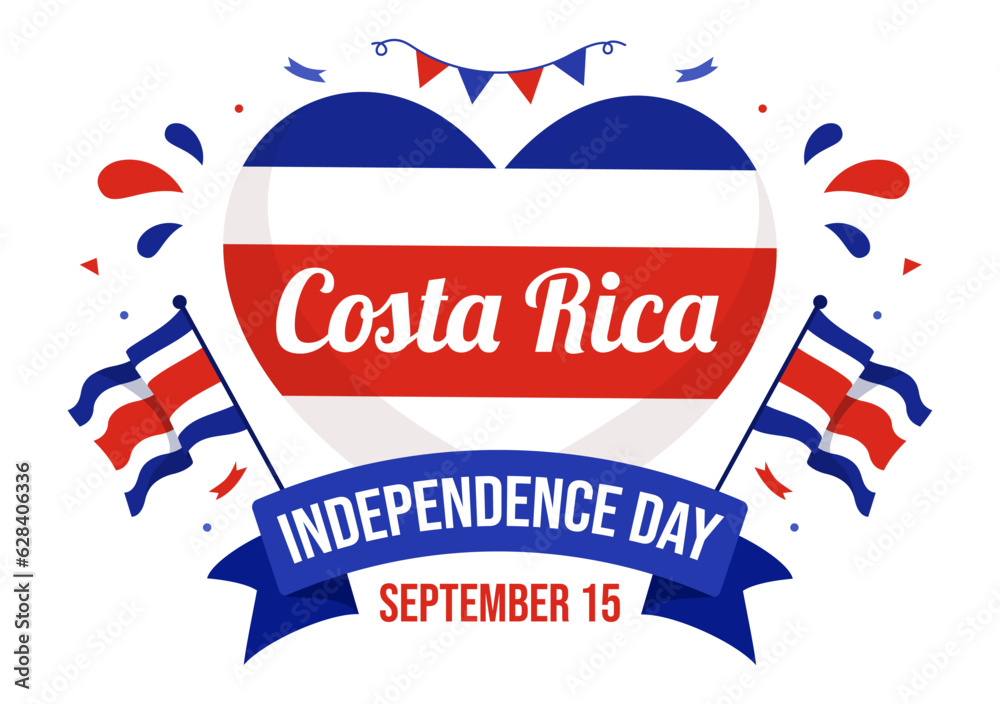 Happy Independence Day of Costa Rica Vector Illustration on September 15 with Waving Flag Background and Confetti in Hand Drawn Templates