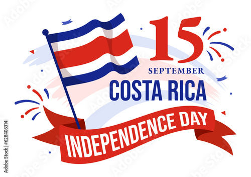 Happy Independence Day of Costa Rica Vector Illustration on September 15 with Waving Flag Background and Confetti in Hand Drawn Templates
