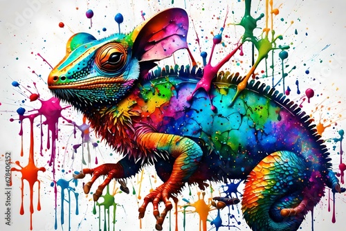 Splatter Art, A captivating splatter art composition featuring a majestic chameleon Splatter Art, A captivating splatter art composition featuring a majestic ant surrounded by colorful splashes of pai © ALLAH KING OF WORLD