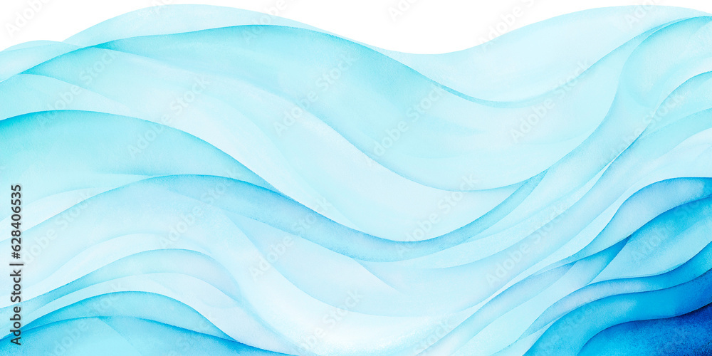 Transparent ocean water wave copy space for text. Isolated blue happy cartoon wave for pool party or ocean beach travel. Web banner, backdrop, background png graphic. Hand painted details