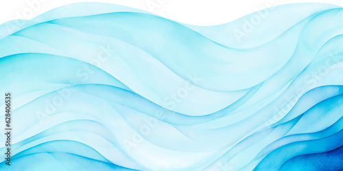 Transparent ocean water wave copy space for text. Isolated blue happy cartoon wave for pool party or ocean beach travel. Web banner, backdrop, background png graphic. Hand painted details