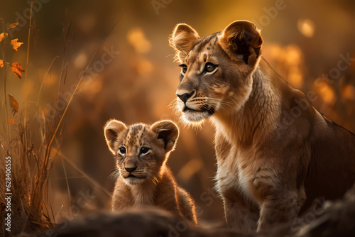 Lioness and her cub resting together  © Alcuin