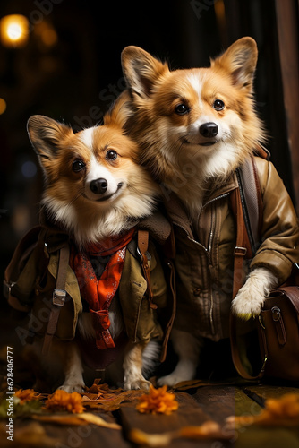 Dog corgi in the autumn park. Generative AI