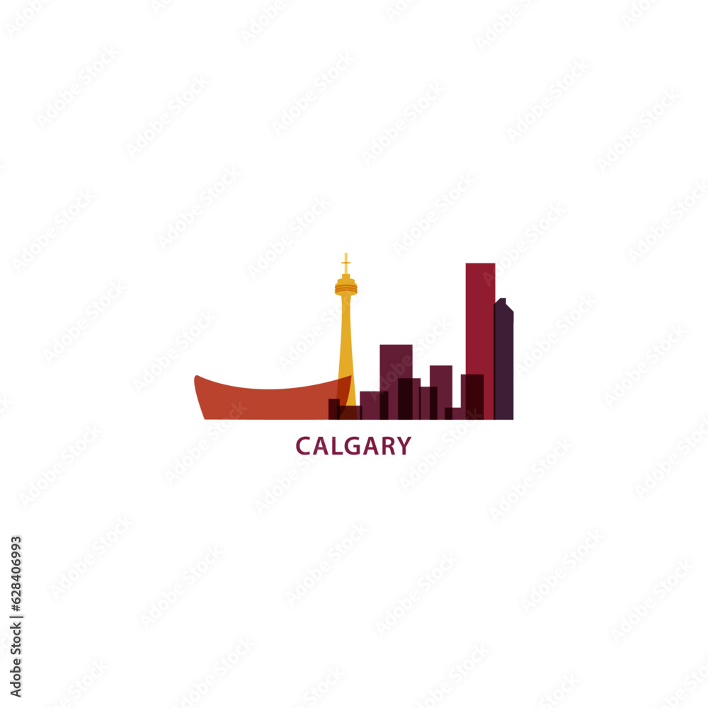 Canada Calgary cityscape skyline capital city panorama vector flat modern logo icon. Canadian Alberta province emblem idea with landmarks and building silhouettes