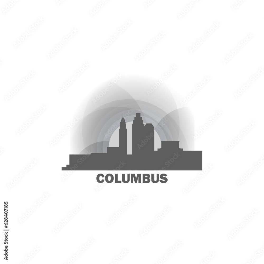 Obraz premium USA United States Columbus cityscape skyline capital city panorama vector flat modern logo icon. US Ohio American state emblem idea with landmarks and building silhouettes at sunset sunrise