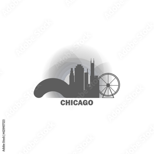 USA United States Chicago cityscape skyline capital city panorama vector flat modern logo icon. US Illinois American state emblem idea with landmarks and building silhouettes at sunset sunrise