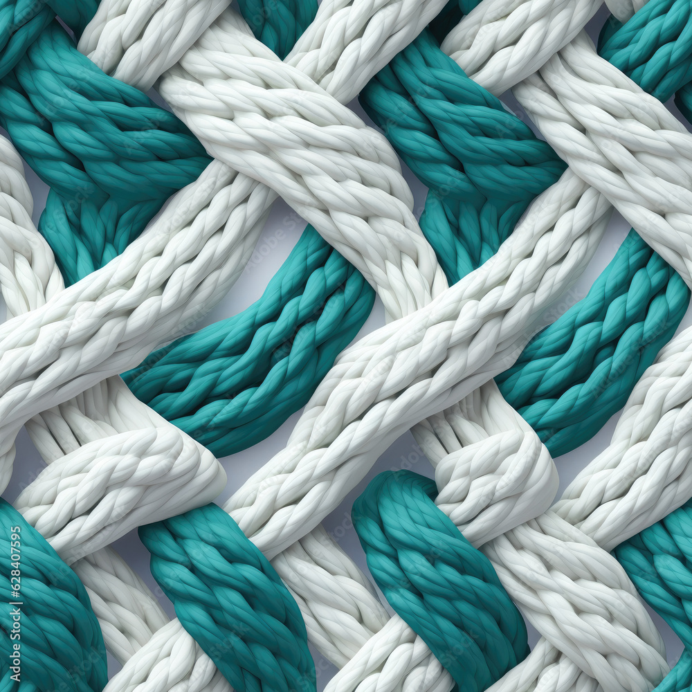 Seamless pattern of white and blue rope. 3d rendering created with generative AI technology.