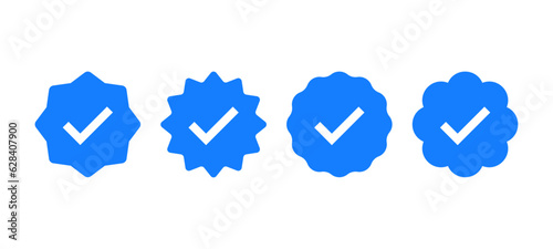 Verified checkmark tick. Approved checkmark icon. Verified badge in blue. Approve checkmark tick. Blue verify symbol. Transparent vector icons